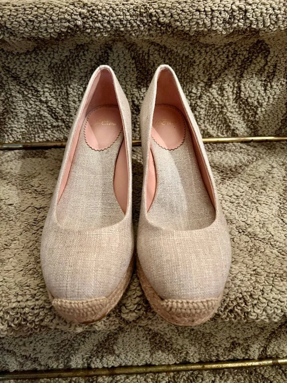 EUC J.Crew Seville Metallic Shimmer Canvas Jute Wedge Espadrilles Shoes Sz 8.5 M